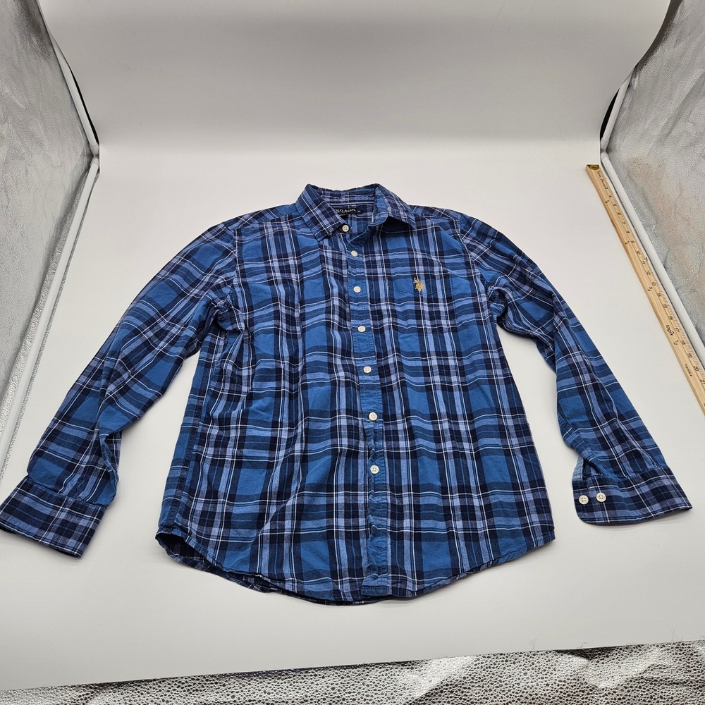 US Polo Assn Mens Medium Blue Plaid Long Sleeve Button Down Shirt 11A387T0